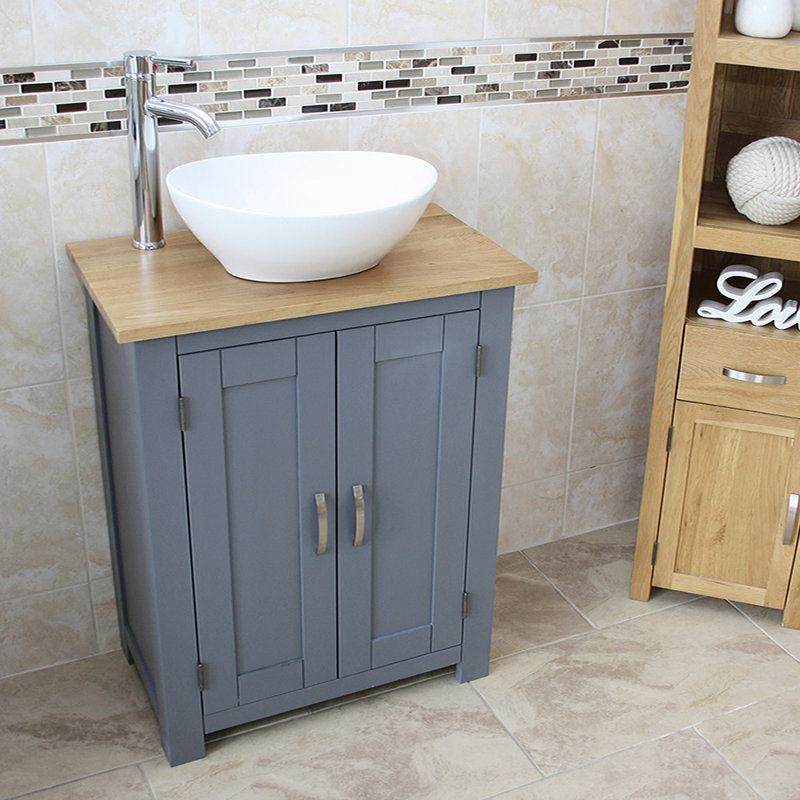 August Grove Worthland Solid Oak 650mm FreeStanding Vanity Unit